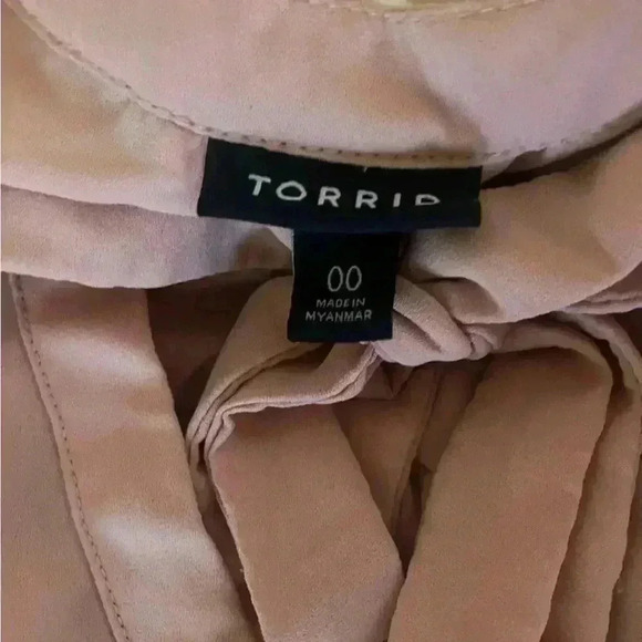 Torrid Pink Tie Neck Flowy Sheer Long Sleeve Blouse - Picture 7 of 7